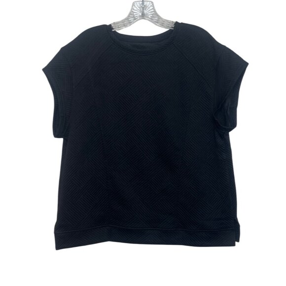 Geometric Pattern Short Sleeve Top Blouse Womens Large Black - Picture 1 of 6